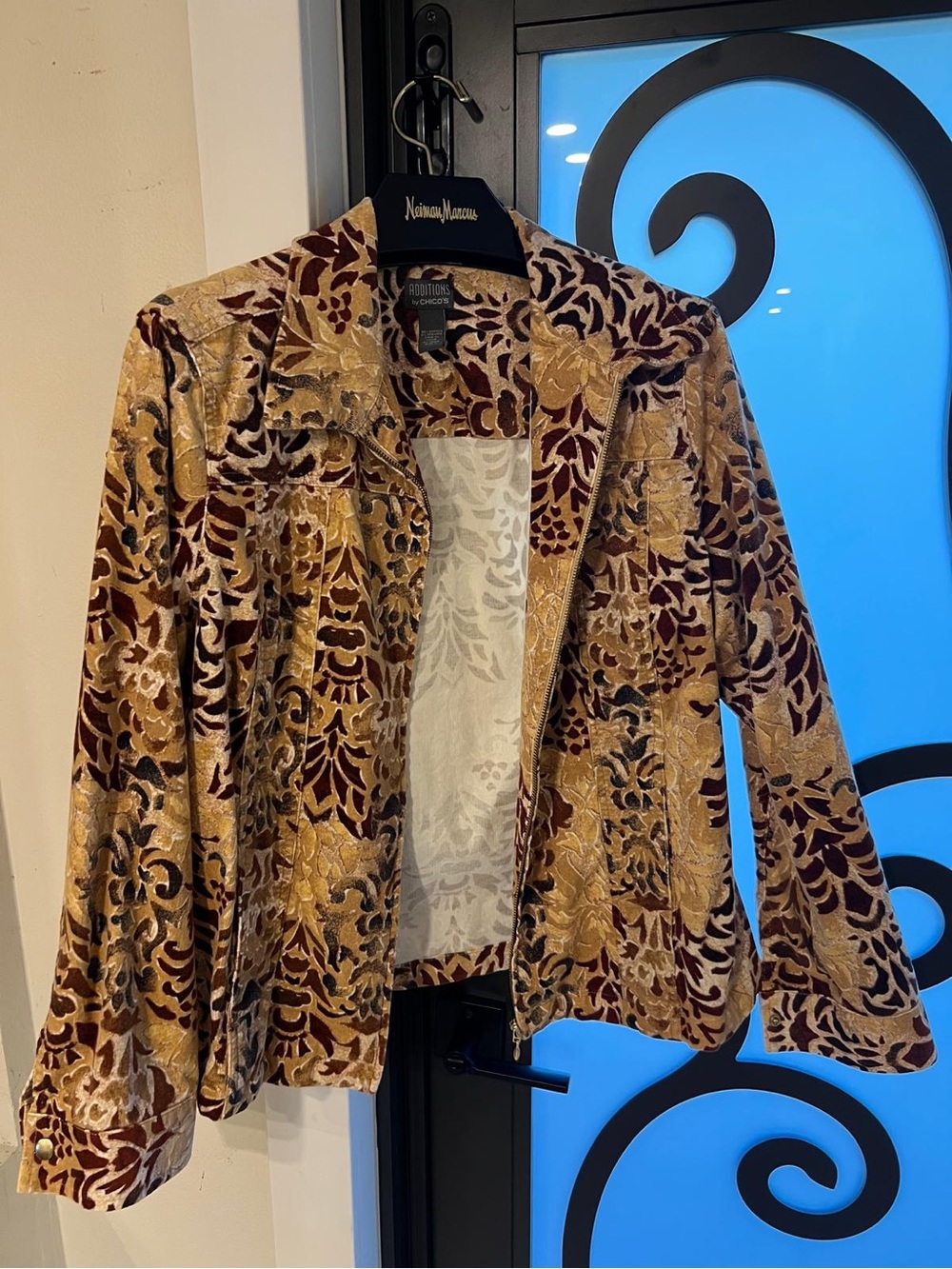 Brown Floral Cotton Velvet Jacket - Chicos Collection